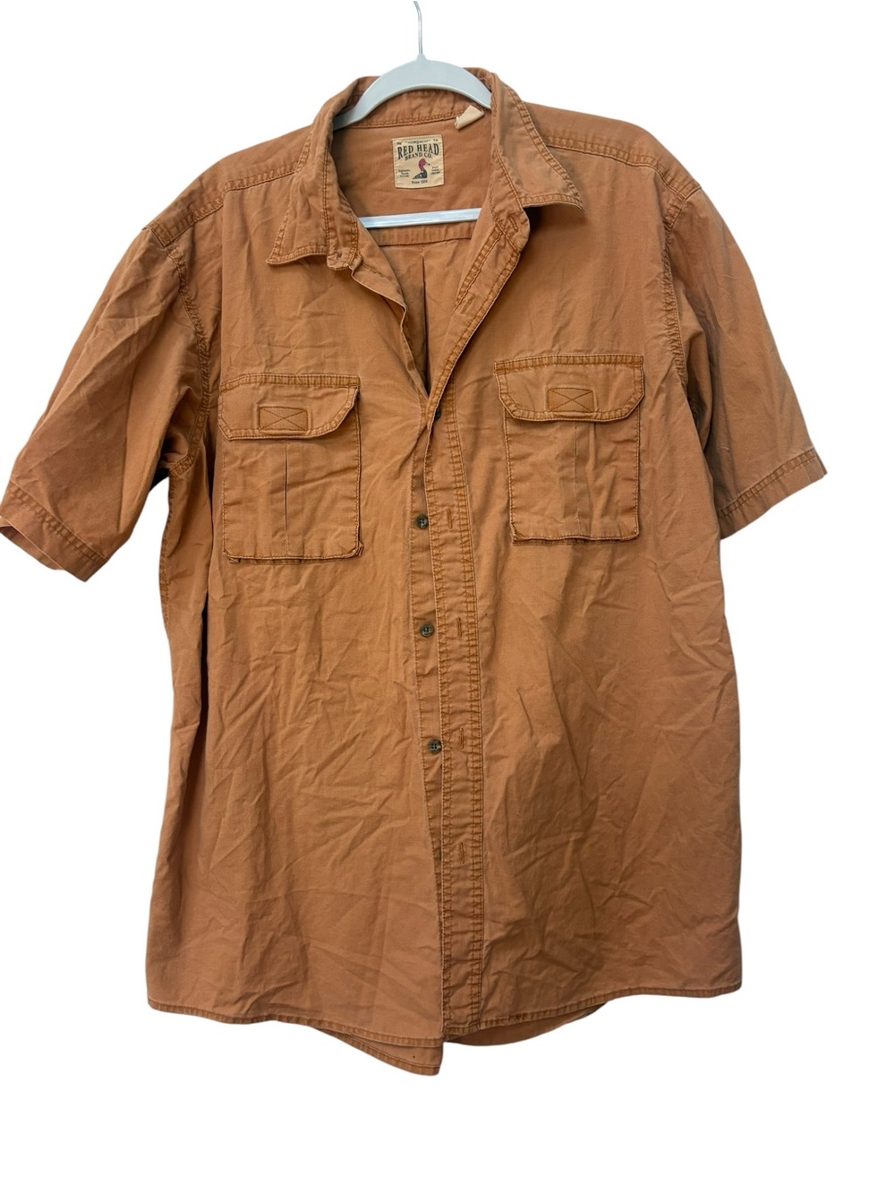 RedHead Men’s Short-Sleeve Button-Front Utility Shirt Mustard Brown size XL